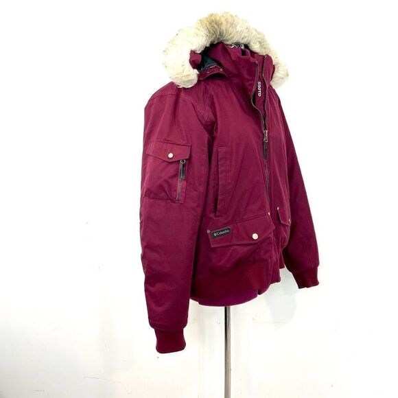 Columbia 550TD Purple Hooded Padded Jacket with Faux Fur Hood 550 TurboDown - Picture 3 of 9